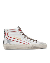 Golden Goose White And Red Slide High Top Sneakers