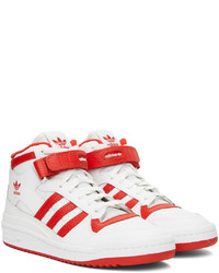adidas Originals White Red Forum Mid Sneakers