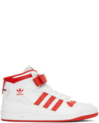 adidas Originals White Red Forum Mid Sneakers