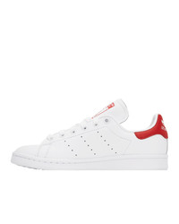 adidas Originals White And Red Stan Smith Sneakers