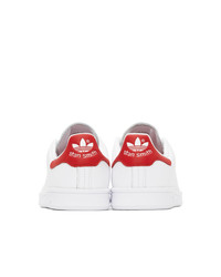 adidas Originals White And Red Stan Smith Sneakers