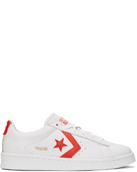 Converse White Orange Leather Pro Ox Sneakers