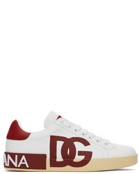 Dolce & Gabbana White Red Portofino Low Top Sneakers