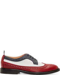 White and Red Leather Oxford Shoes