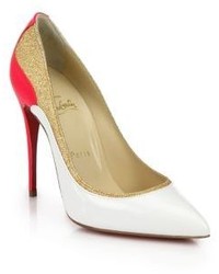 Christian Louboutin Tucsick Glittered Panel Colorblock Leather Pumps
