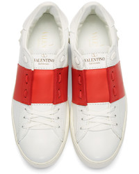 Valentino White Red Striped Low Top Sneakers