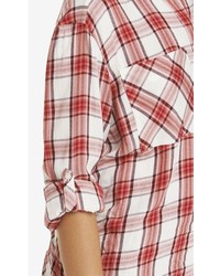 Express Oversized Plaid Shirt Red And White