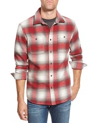 White and Red Plaid Long Sleeve Shirt