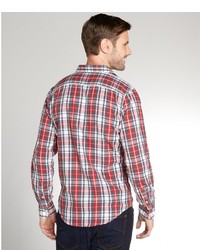 Just A Cheap Shirt Red And Black And White Plaid Cotton Long Sleeve Shirt