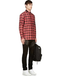 Givenchy Red Accent Collar Plaid Shirt