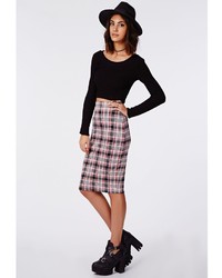 Missguided Rachi Checked Jacquard Midi Skirt Red