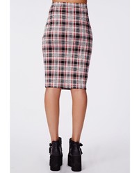 Missguided Rachi Checked Jacquard Midi Skirt Red