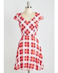 Yellow Star Work This Way Dress In Red Plaid