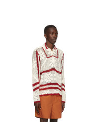 Bode White And Red Crochet Pullover Sweater