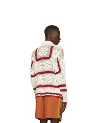 Bode White And Red Crochet Pullover Sweater