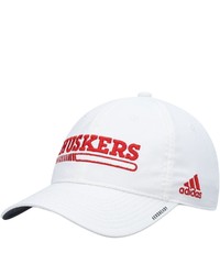 adidas White Nebraska Huskers 2021 Sideline Coach Logo Roready Slouch Adjustable Hat