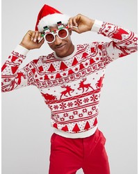 ASOS DESIGN Christmas Jumper With Festive Design In Red