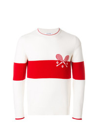 Thom Browne Crewneck Pullover With Striped Tennis Icon In Cashmere