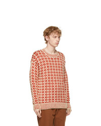Bode Red And Off White Dutchess Sweater