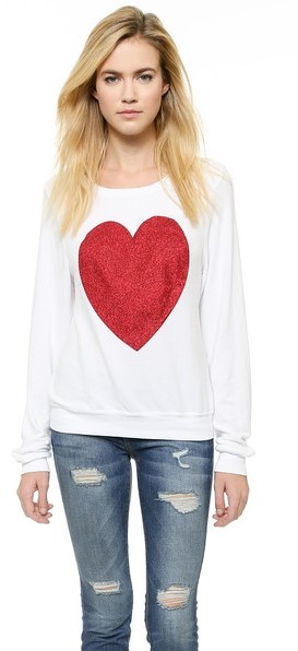 s white pullover xs Wildfox sweatshirt red sparkle heart baggy jumper loose 