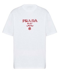 Prada Embroidered Logo Short Sleeve T Shirt