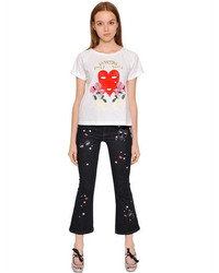Heart Printed Cotton Jersey T Shirt