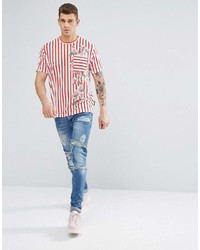 Jaded London T Shirt In Red Stripes With Floral Print