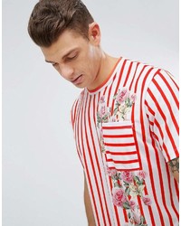 Jaded London T Shirt In Red Stripes With Floral Print