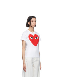 Comme Des Garcons Play White And Red Double Large Hearts T Shirt