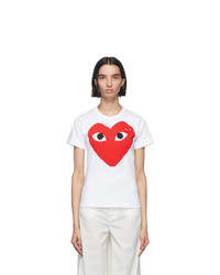 Comme Des Garcons Play White And Red Double Large Hearts T Shirt
