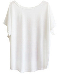 White Batwing Short Sleeve Red Bus Print T Shirt
