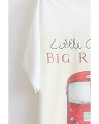 White Batwing Short Sleeve Red Bus Print T Shirt