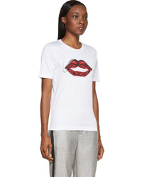 Dsquared2 White Smoking Lips Textured Print T Shirt