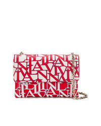 White and Red Print Leather Crossbody Bag