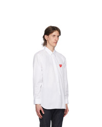 Comme Des Garcons Play White And Red Heart Patch Shirt