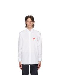 Comme Des Garcons Play White And Red Heart Patch Shirt
