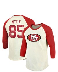 Majestic Threads Fanatics Branded Kittle Creamscarlet San Francisco 49ers Vintage Player Name Number Raglan 34 Sleeve T Shirt