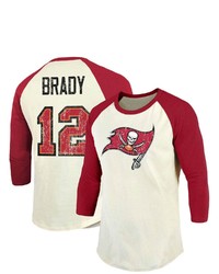 Majestic Threads Fanatics Branded Tom Brady Creamred Tampa Bay Buccaneers Vintage Player Name Number Raglan 34 Sleeve T Shirt