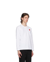 Comme Des Garcons Play White And Red Heart Patch Long Sleeve T Shirt