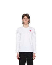 Comme Des Garcons Play White And Red Heart Patch Long Sleeve T Shirt