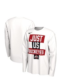 Nike White Ohio State Buckeyes 2021 Postseason Basketball Just Us Bench Legend Long Sleeve T Shirt