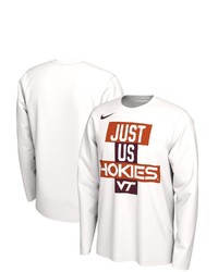 Nike White Virginia Tech Hokies 2021 Postseason Basketball Just Us Bench Legend Long Sleeve T Shirt