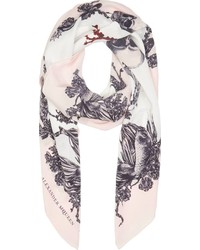 Alexander McQueen Ivory Pink Silk Koi Print Scarf