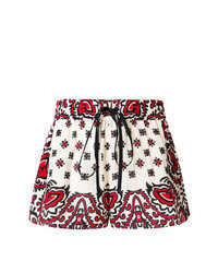 White and Red Print Shorts