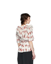Charles Jeffrey Loverboy White And Red Silk Rofl Heart Print Blouse