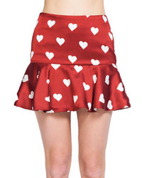 Hearts Print Flouncing Bodycon Skirt