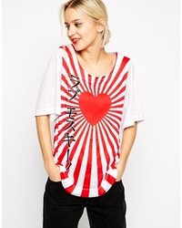 White and Red Print T-shirt