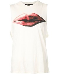 White and Red Print Tank