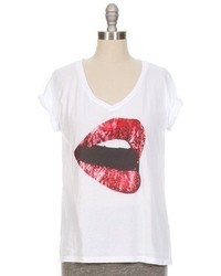 Sewn Still Glitter Kiss V Neck T Shirt