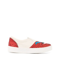 White and Red Slip-on Sneakers